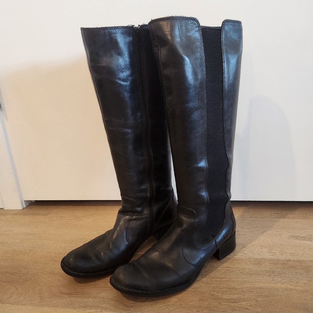 Women's Born Black Leather Zip Knee High Riding Boots Size 9.5